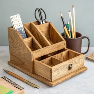 Compact Wooden Desk Organizer