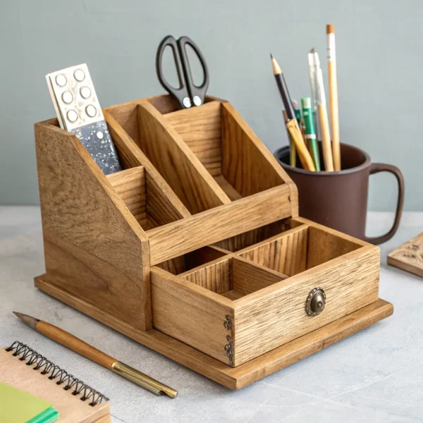 Compact Wooden Desk Organizer